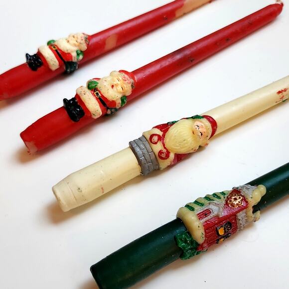 🎅 Vintage Set of 4 Christmas Molded Taper Candles – Mid-Century Holiday Decor - Picture 5 of 11